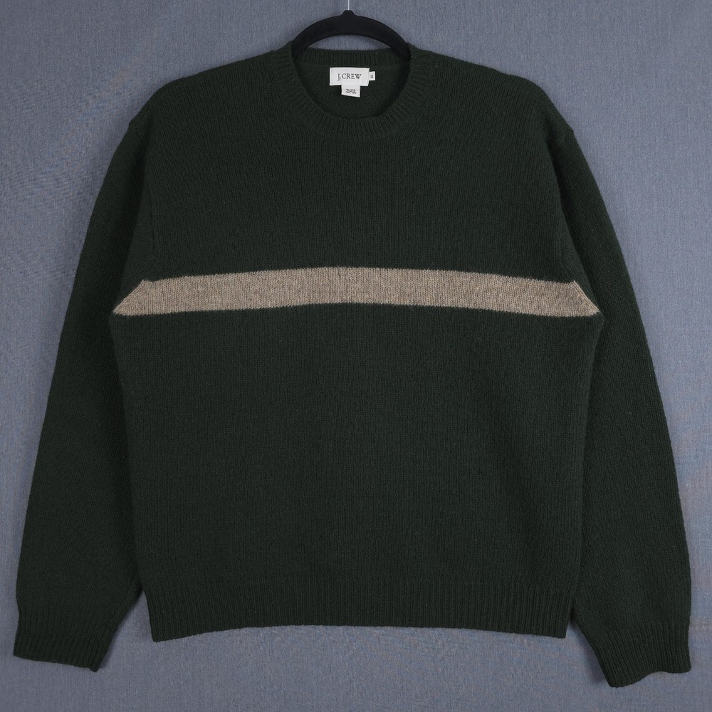 Vintage J Crew Sweater Mens XL Green Wool Knit Long Sleeve Striped 90s Pullover